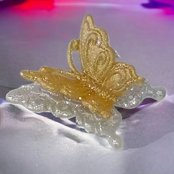 Glitter Gold Silver Butterfly Ornament Clip On Christmas Taiwan Plastic Crafts - Picture 14 of 15